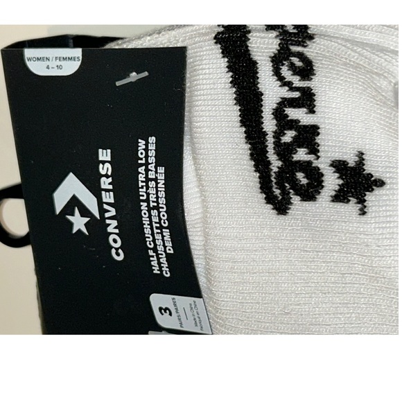 Converse Ultra Low Socks 3 Pair Women 4-10 White Gray Black w Dual Logo 4 Chucks - Picture 6 of 11